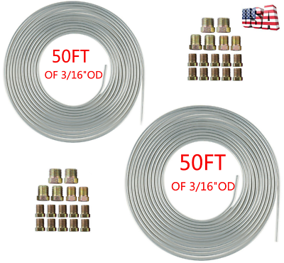 #ad USA 2Pcs 3 16quot;OD 50FT Zinc Steel Brake Line Tubing Roll Coil 32X Fitting Kit $51.03