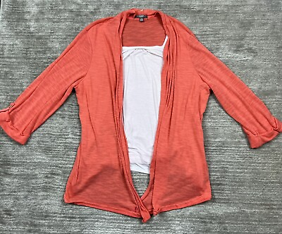 #ad NY Collection Top Womens 2X Orange White Open Front Built in Shirt Cardigan $12.99