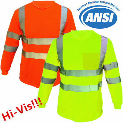 #ad Hi Vis T Shirt High Visibility ANSI Class 3 Reflective Long Sleeve Safety Shirt $15.99