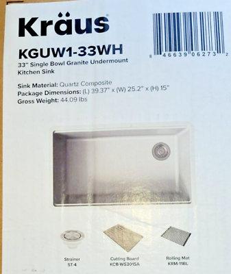 #ad Kraus KGUW1 33WH Bellucci 33 Inch Single Bowl Granite Undermount Sink $324.50