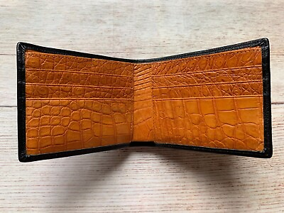 #ad Double Side Genuine Crocodile Leather Skin Black Tan Wallet For Father $73.93