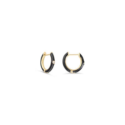 #ad Enamel Huggie Earrings 14K White Gold Diamond $137.70