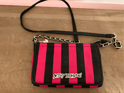 #ad Betsey Johnson pink black purse cross body bag $44.99