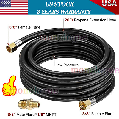 #ad 20FT Propane Hose with Both 3 8quot; Female Flare X 1 8quot;MNPT for Gas Grill RV Heater $30.99