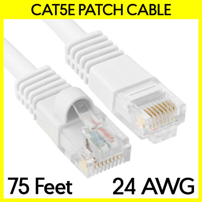 #ad 75FT Cat5e Ethernet Patch Cord White Cat 5e Internet Cable RJ45 LAN Router Cord $11.09