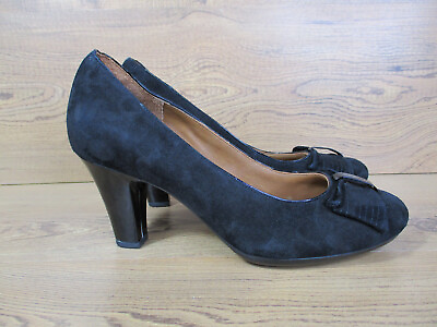 #ad Clarks Artisan Womens Heels 7 1 2M Society Bristol Pump Black Suede Slip On Bow $27.00