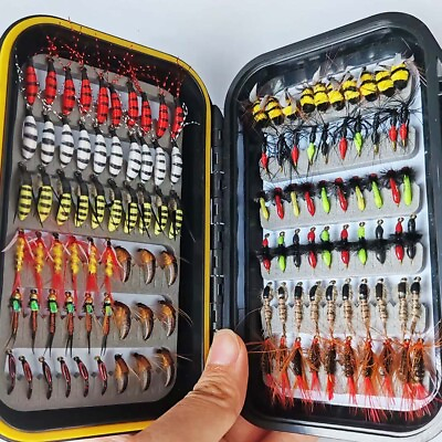 #ad 24 120Pc Wet Dry Nymph Fly Fishing Lure Set Fake Flies for Trout Panfish Fishing $11.69
