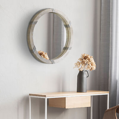#ad 30.75quot; Wood Wall Mirror for Living Room Bedroom Round Mirror for Wall Natural $102.99