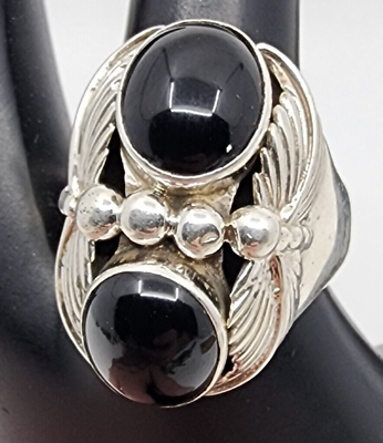 #ad Native American Mens Ring Sterling amp; Black Onyx Navajo Size 10.5 Heavy $139.95