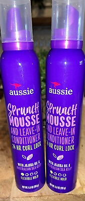 #ad 2 Pack Aussie Sprunch Mousse Leave In Conditioner 6oz 24 Hour Curl Lock Jojoba $18.93