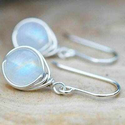#ad 925 Silver Moonstone Natural Stone Earrings Boho Dangle Hook Drop Charm Women AU $2.55
