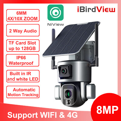 #ad 4K 8MP Dual Lens 4G Solar Camera Outdoor WIFI Two Way Audio 6MM 4X 10X ZOOM $195.01