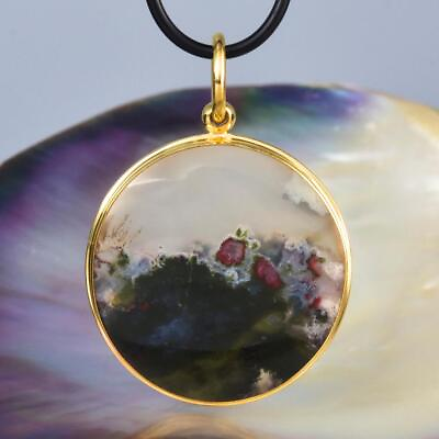 #ad #ad Pendant Moss Agate Cabochon amp; Vermeil 18K Gold plated on Sterling Silver 14.19 g $116.00