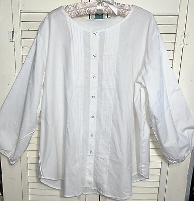 #ad #ad NEW Plus Size 2X White Blouse Pin Tuck Top Button Cotton Shirt $31.95