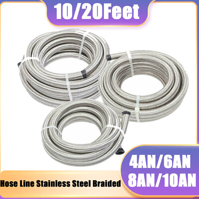 #ad AN Fuel Oil Gas Steel Silver 4AN 6AN 8AN 10AN 12AN Hose Line Braided Stainless $16.99