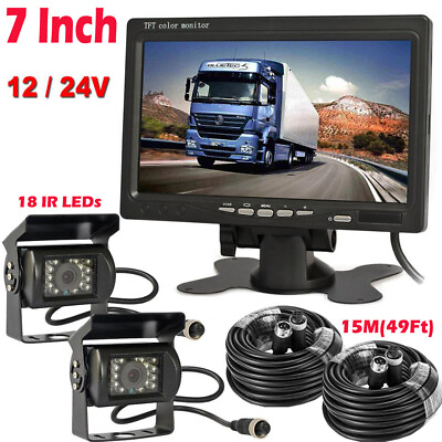 #ad 7quot; Parking Monitor 12 24V Truck Caravan Bus RVs Dual Rear View Backup Camera Kit $93.99