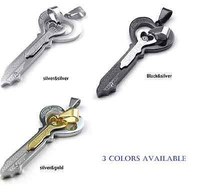 #ad Titanium Steel 3 colors available Key inlay key pendant Love couple Necklaces $19.99