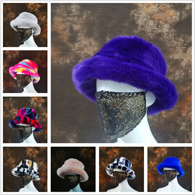 #ad Winter Bucket Hat Very Soft High Quality Warm Lining Faux Fur Fuzzy Wide Brim $13.94