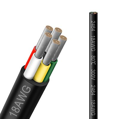 #ad 33FT 18AWG 5 Wire Electrical Cable Black PVC Tinned Copper Low Voltage $45.29