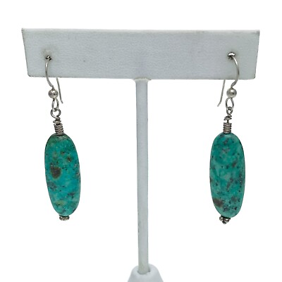 #ad Vintage Sterling Silver 925 Slab Turquoise Dangle French Hook Earrings $30.00