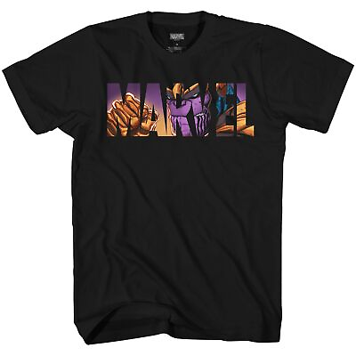 #ad Marvel Logo Thanos Avengers Super Hero Adult Graphic Men#x27;s T Shirt Black Large $20.88