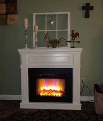 #ad Electric Fireplace 41quot; Mantel White Traditional Optional Heat Remote Timer $474.99