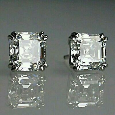 #ad 4Ct Ascher Cut Lab Created Diamond Women#x27;s Stud Earing 14K White Gold Finish. $48.79