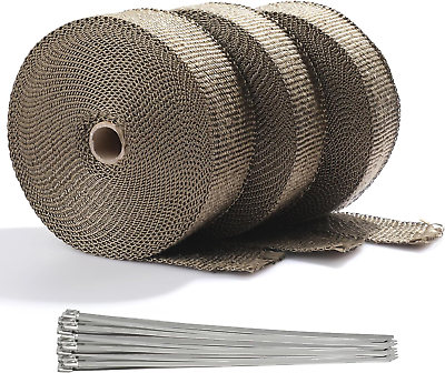 #ad Titanium Exhaust Header Wrap 3 Rolls 2quot; X 50#x27; Each Roll Kit with 30Pcs 11.8 In $56.99