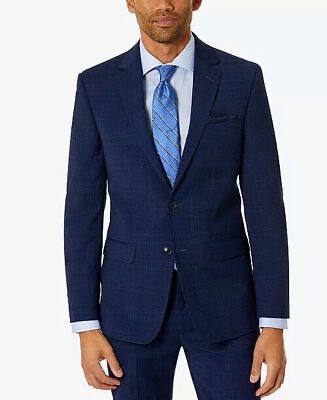 #ad BAR III Men#x27;s Skinny Fit Suit Jacket 44L Blue Plaid Sport Coat $16.17