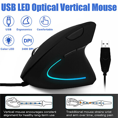 #ad Ergonomic Optical Vertical Mouse Mice USB Wired LED Mice 2400 DPI For Laptop PC $12.48
