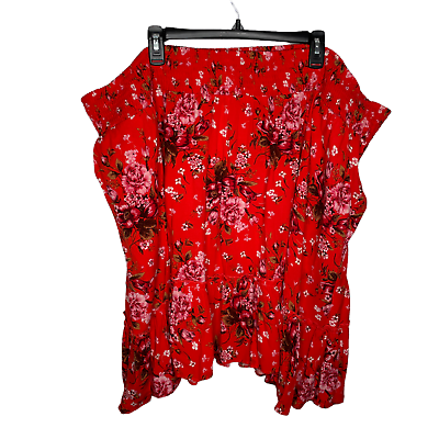 #ad Torrid Skirt 6 6X Red Floral Challis Ruffle Mini Elastic Waist Pull On Rayon New $24.99