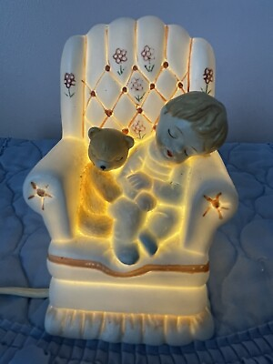 #ad Night Light CERAMIC Armchair Boy Teddy Bear FIGURINE Table Top $14.99