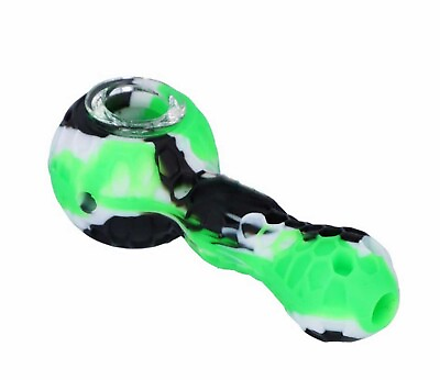 #ad Unbreakable Silicone Tobacco Smoking Pipe w Glass Bowl Black amp; Green amp; White $7.29