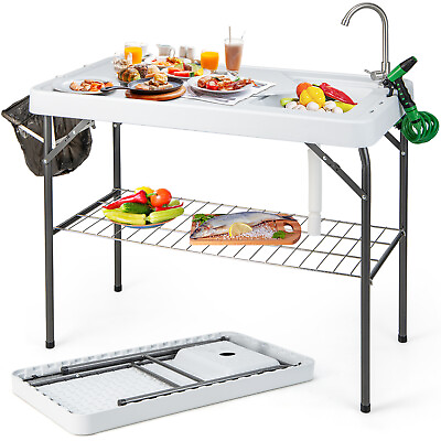 #ad Portable Folding Fish Cleaning Table Camping Table w Faucet Hose Grid Rack $105.99