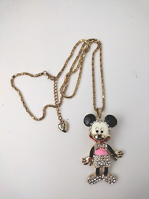 #ad Betsey Johnson Crystal Mickey Mouse Gold Pendant Chain Necklace $24.95