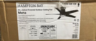 #ad Hampton Bay Mena 44 in. Matte Black Indoor Outdoor Ceiling Fan with Remote $99.99