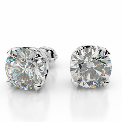 #ad 2 CT F SI1 SI2 Affordable Diamond Stud Earrings Round Cut 14K White Gold $3027.24