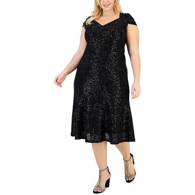 #ad Alex Evenings Womens Black Sequins Cocktail and Party Dress Plus 14W BHFO 9114 $46.99
