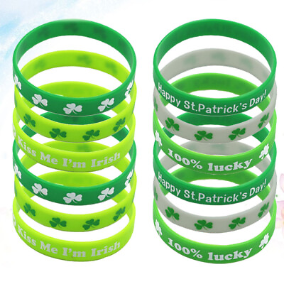 #ad 20 Pcs Party Bracelet Lucky Leaf Silicone Wrist Straps Shamrock Bracelets Soft $9.99