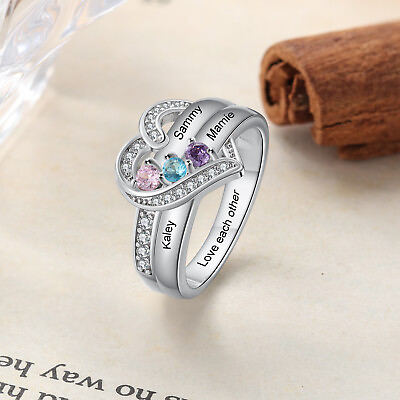 #ad Personalized 1 8 Birthstone Silver Mother#x27;s Ring Customizable Gifts for mom $20.99