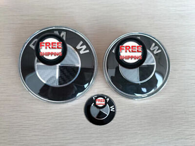 #ad 3PCS Front Hood Rear Trunk Steering Wheel Badge Emblem Black CarbonFiber for BMW $11.99