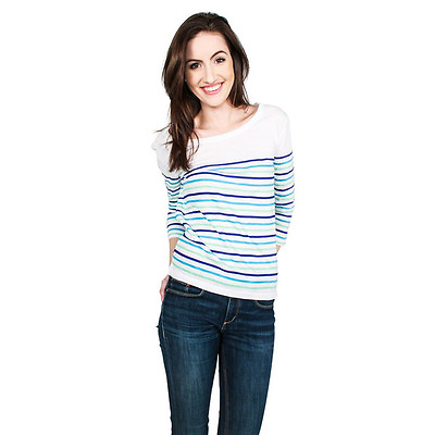 #ad NWT Women#x27;s Hiho Striped Long Sleeve Slub Tee in Blue and Green Small $39.95