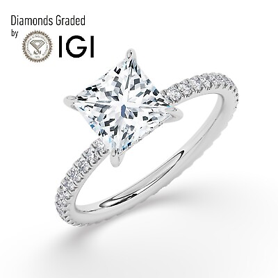 #ad IGI2 CT Solitaire Lab Grown Princess Diamond Engagement Ring 950 Platinum $2179.30