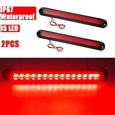 #ad 2PCS Red Truck Trailer Light Bar 15 LED Stop Turn Tail Brake Lights Strip $12.99