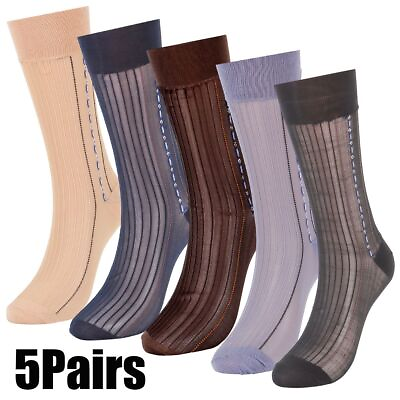 #ad 5 Pairs Mens Ultra Thin Dress Socks Silk Sheer Business Socks Soft Nylon Work $9.89