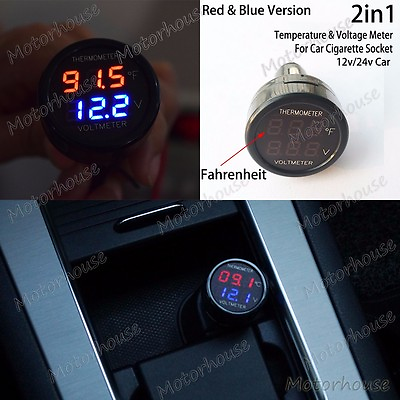 #ad 12V 24V Auto Car Digital Voltmeter Thermometer Temperature Cigarette Lighter $6.92