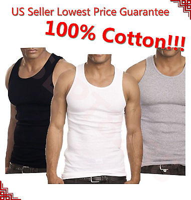 #ad #ad 3 12 Packs Mens 100% Cotton Tank Top A Shirt Undershirt Ribbed Black White Gray $10.88