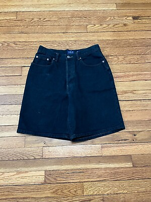 #ad Vintage 90s Gap Womens Size 12 Denim Jean Shorts Black Cotton Button Fly Hi Rise $18.95