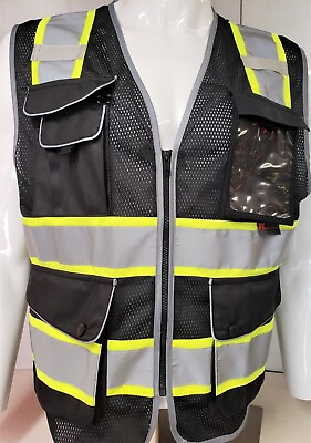 #ad FX High Visibility Reflective BLACK Safety Vest w ID pocket YELLOW SAFETY VEST $14.99