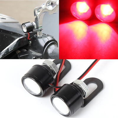 #ad 2PCS DC 12V Motorcycle Rearview Mirror Eagle Eye 3 LED Flash Strobe Lights Red $2.98